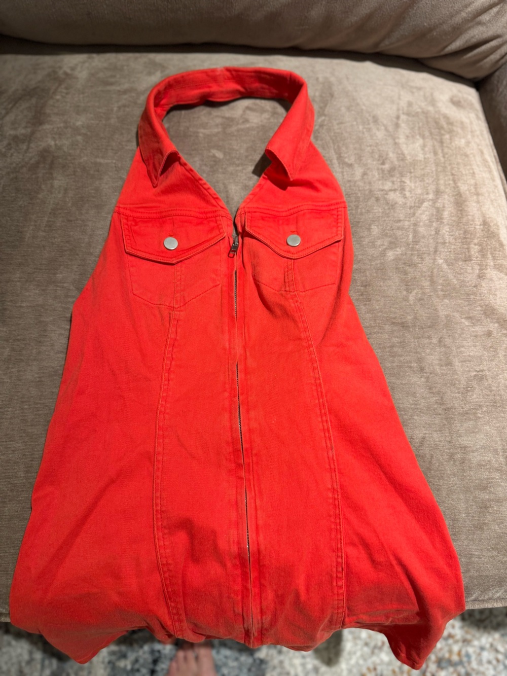 Halter Mini Dress with Front Zip in Bright Red